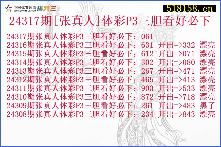 24317期[张真人]体彩P3三胆看好必下