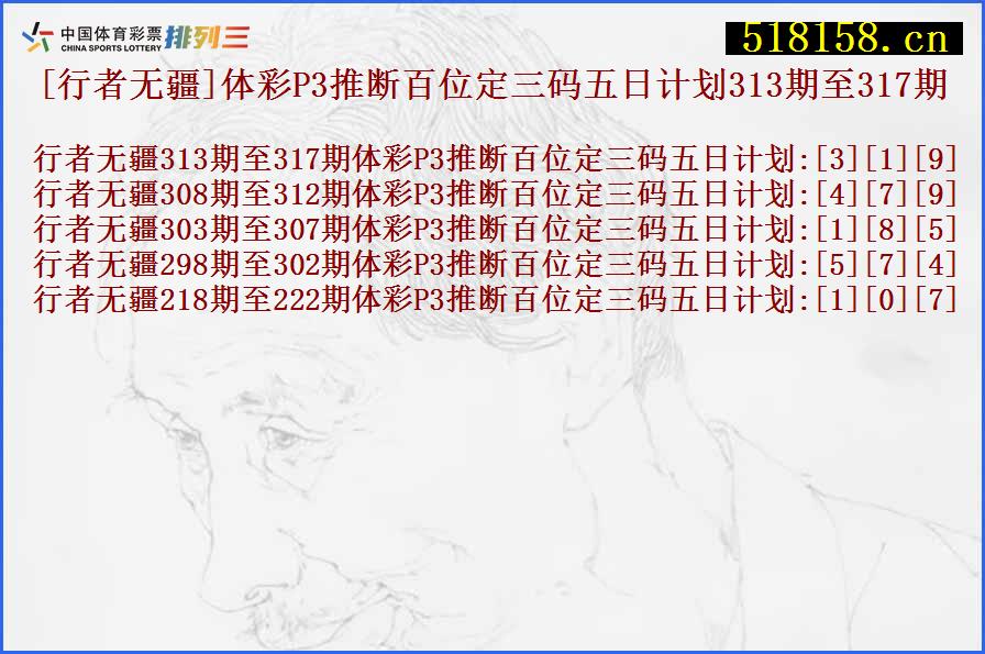 [行者无疆]体彩P3推断百位定三码五日计划313期至317期