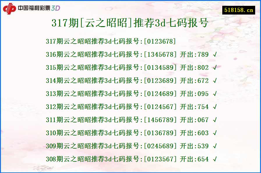 317期[云之昭昭]推荐3d七码报号