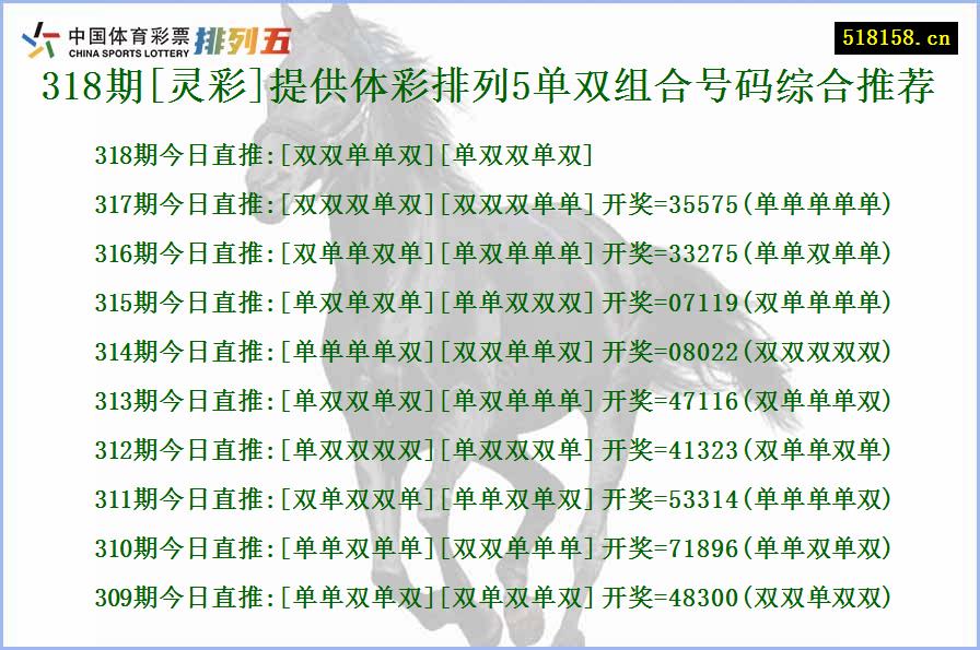 318期[灵彩]提供体彩排列5单双组合号码综合推荐