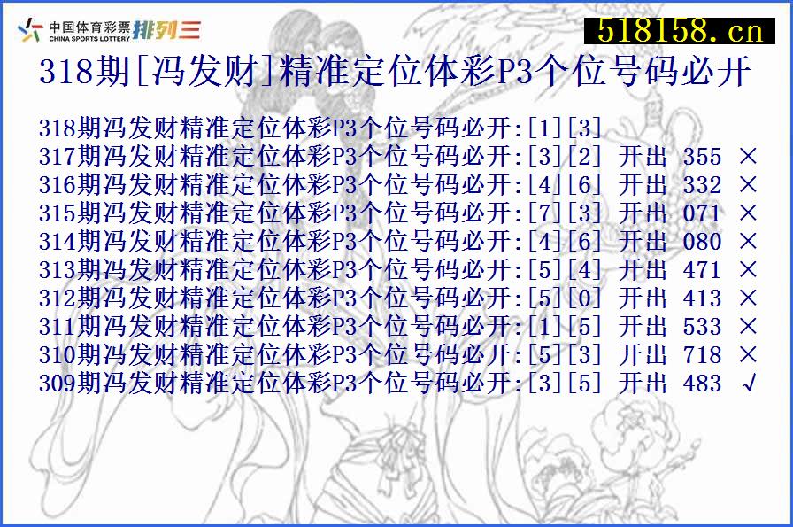 318期[冯发财]精准定位体彩P3个位号码必开