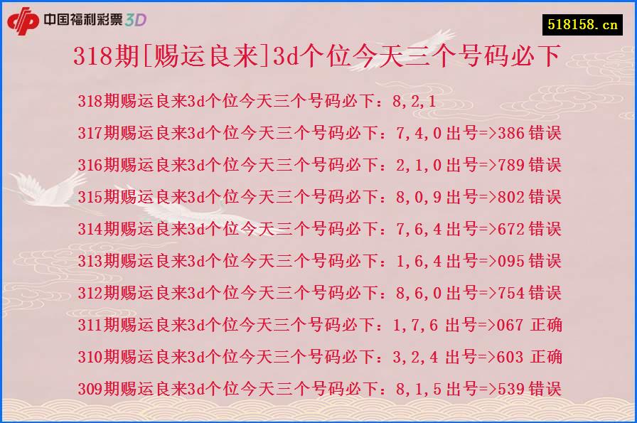 318期[赐运良来]3d个位今天三个号码必下