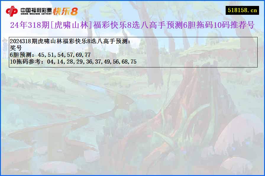 24年318期[虎啸山林]福彩快乐8选八高手预测6胆拖码10码推荐号