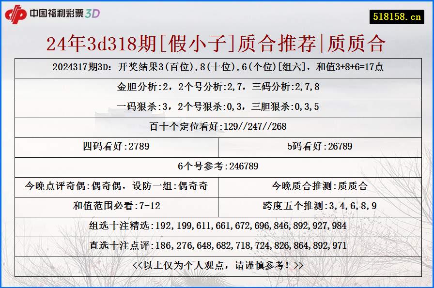 24年3d318期[假小子]质合推荐|质质合