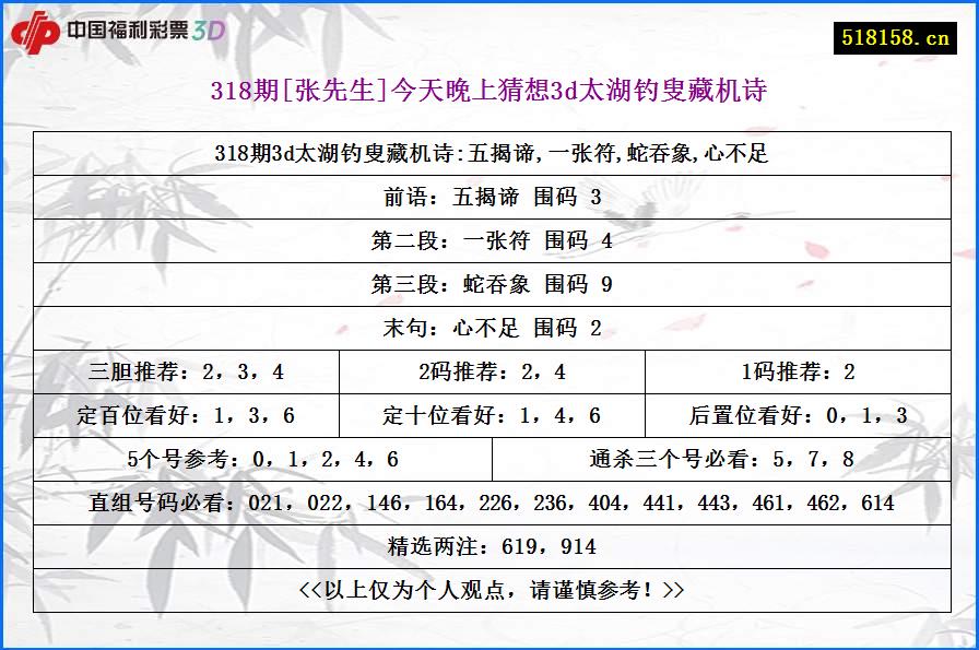 318期[张先生]今天晚上猜想3d太湖钓叟藏机诗