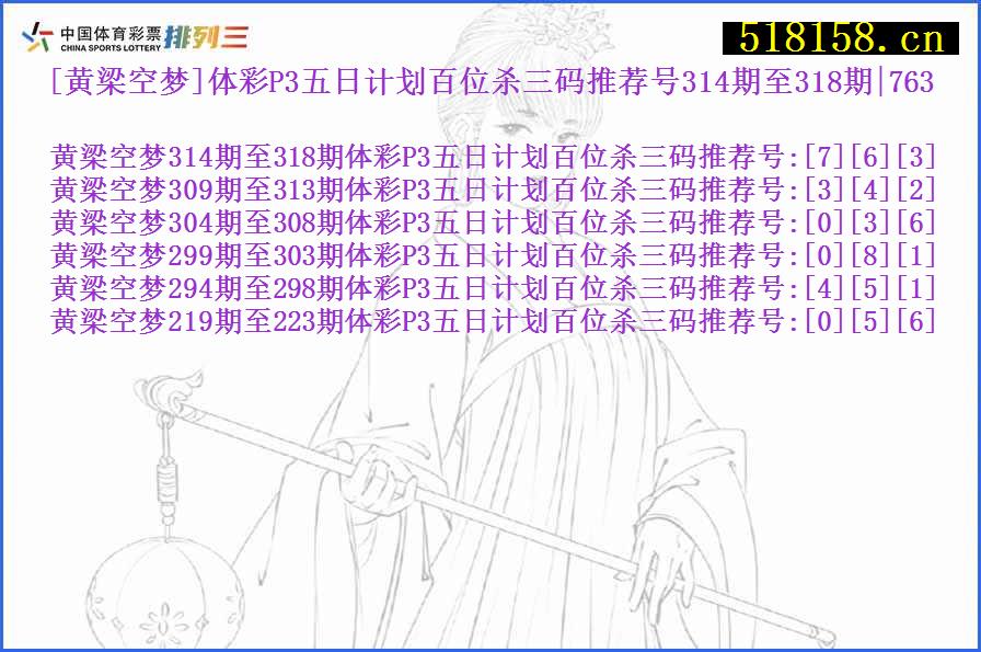 [黄梁空梦]体彩P3五日计划百位杀三码推荐号314期至318期|763