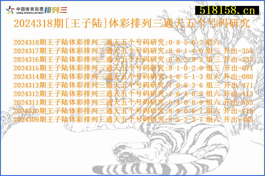 2024318期[王子陆]体彩排列三通天五个号码研究