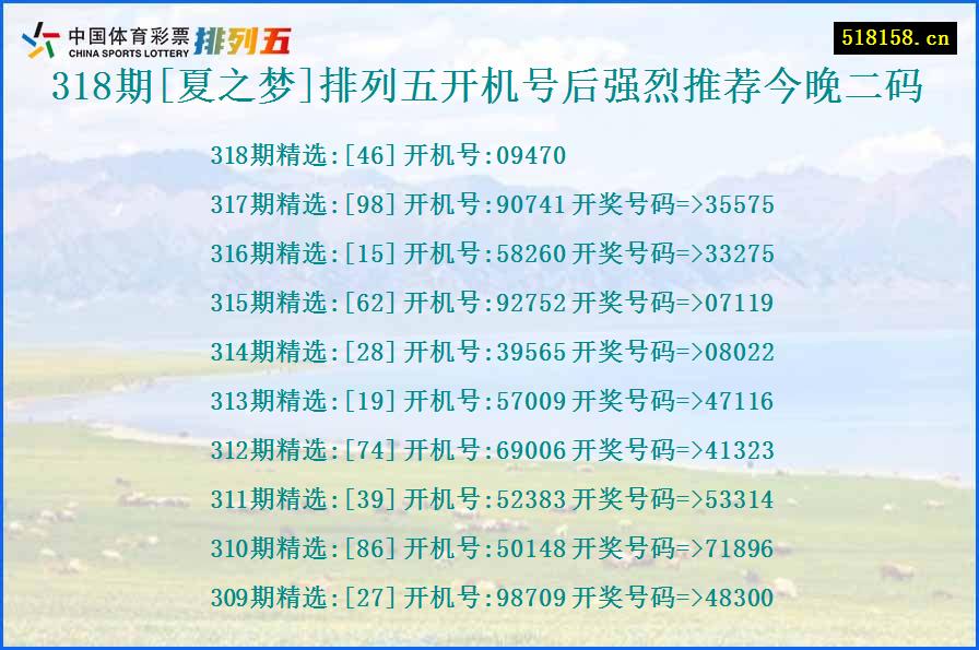 318期[夏之梦]排列五开机号后强烈推荐今晚二码