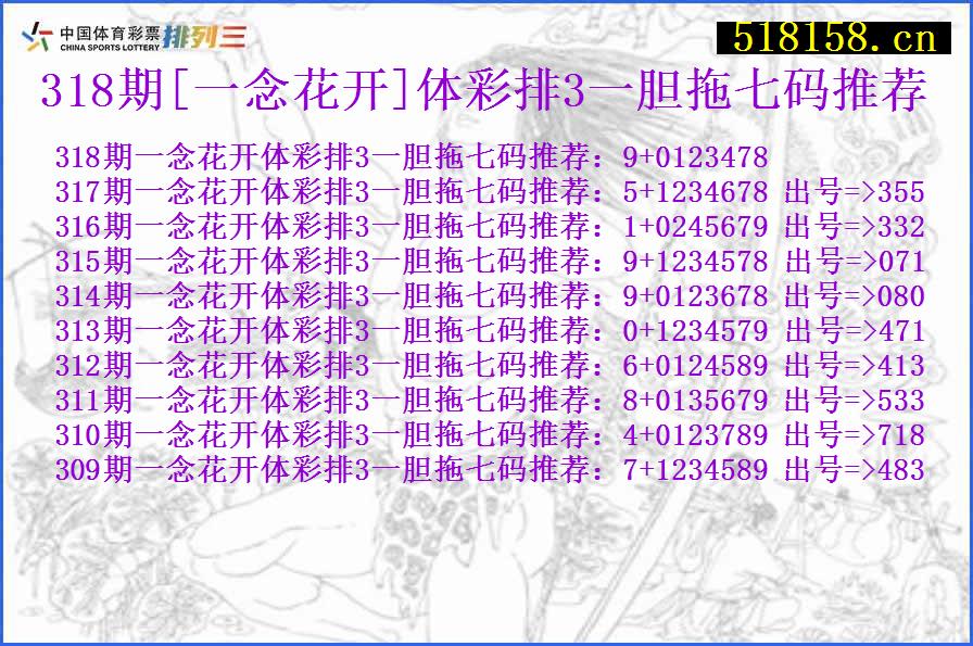 318期[一念花开]体彩排3一胆拖七码推荐