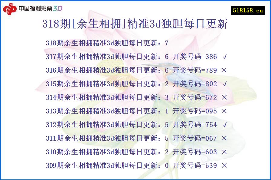 318期[余生相拥]精准3d独胆每日更新