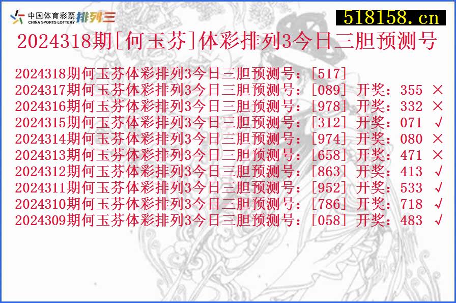 2024318期[何玉芬]体彩排列3今日三胆预测号