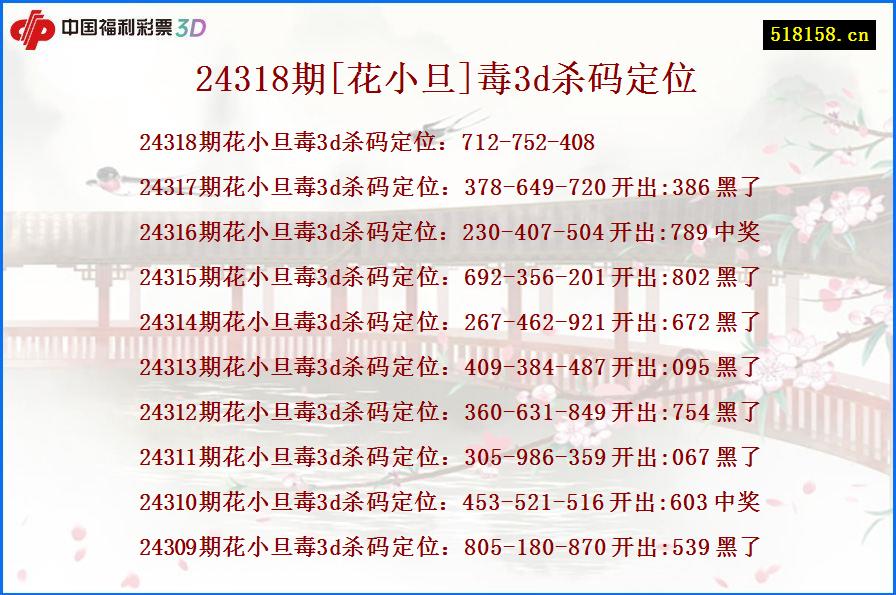 24318期[花小旦]毒3d杀码定位