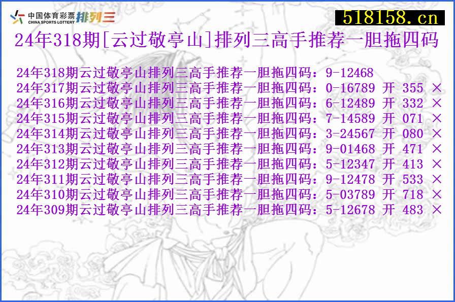 24年318期[云过敬亭山]排列三高手推荐一胆拖四码