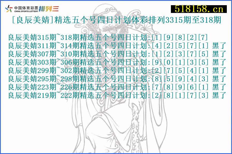 [良辰美婧]精选五个号四日计划体彩排列3315期至318期