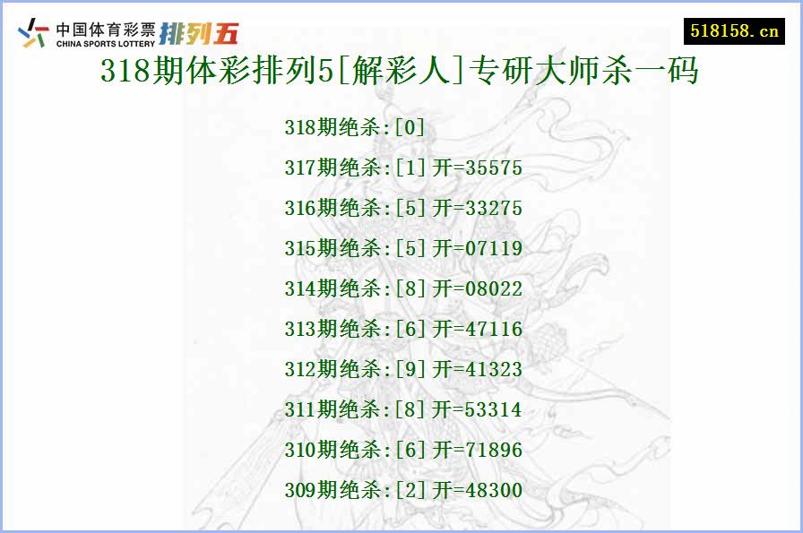 318期体彩排列5[解彩人]专研大师杀一码