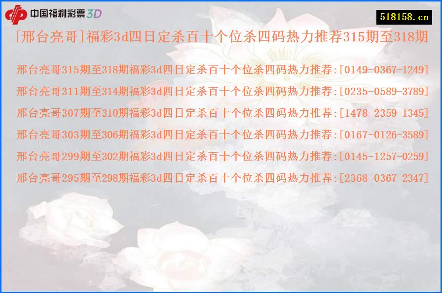 [邢台亮哥]福彩3d四日定杀百十个位杀四码热力推荐315期至318期