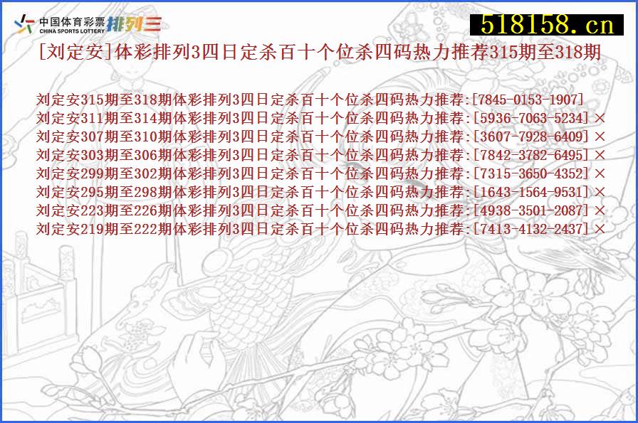 [刘定安]体彩排列3四日定杀百十个位杀四码热力推荐315期至318期