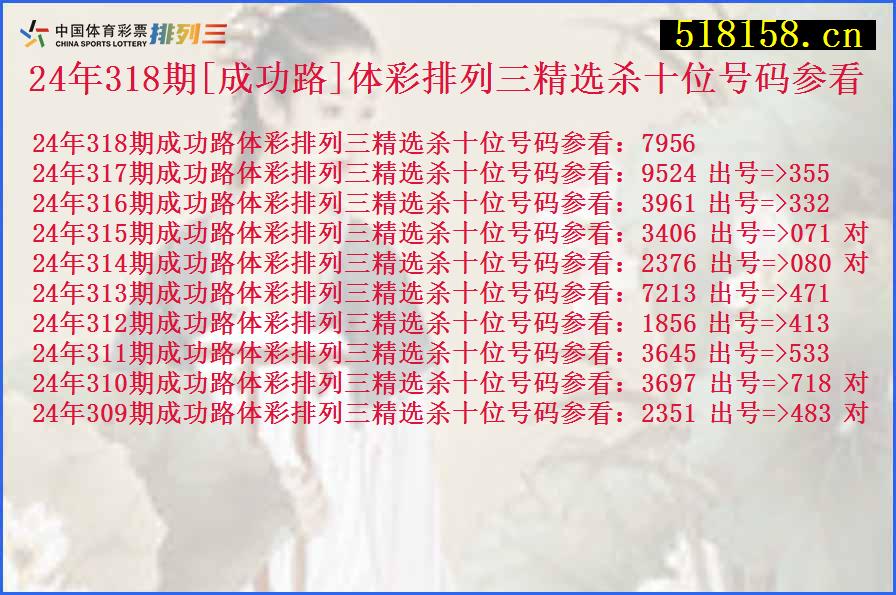 24年318期[成功路]体彩排列三精选杀十位号码参看