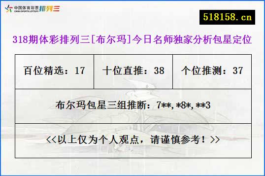 318期体彩排列三[布尔玛]今日名师独家分析包星定位