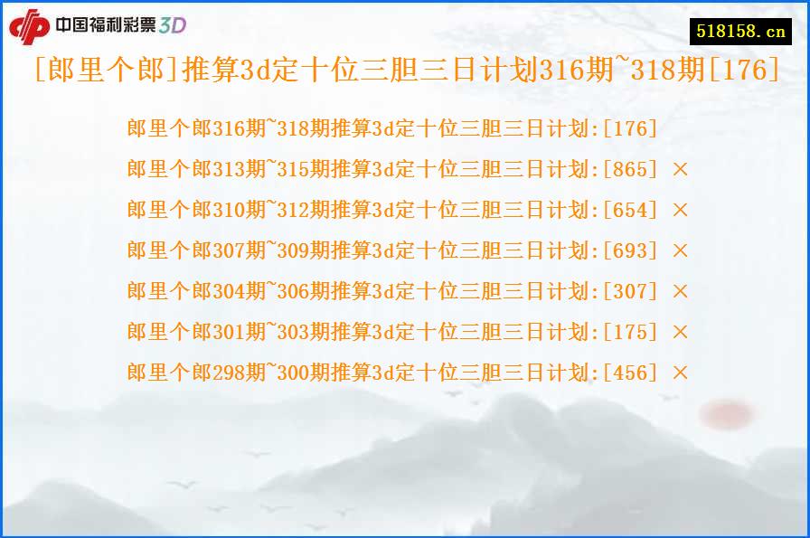 [郎里个郎]推算3d定十位三胆三日计划316期~318期[176]