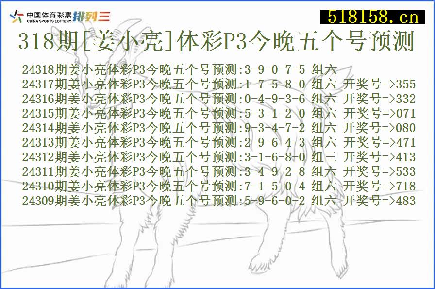 318期[姜小亮]体彩P3今晚五个号预测