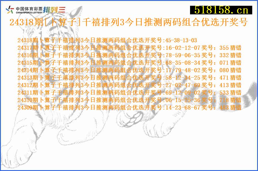 24318期[卜算子]千禧排列3今日推测两码组合优选开奖号