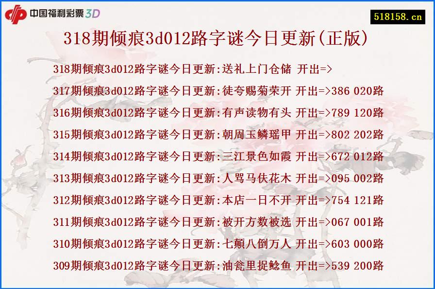 318期倾痕3d012路字谜今日更新(正版)