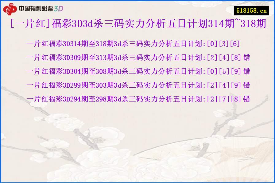 [一片红]福彩3D3d杀三码实力分析五日计划314期~318期