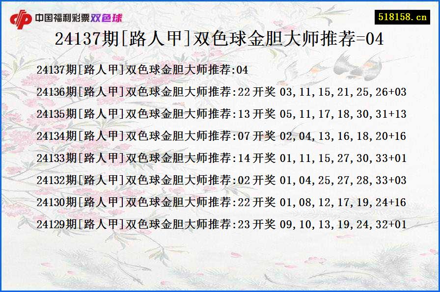 24137期[路人甲]双色球金胆大师推荐=04