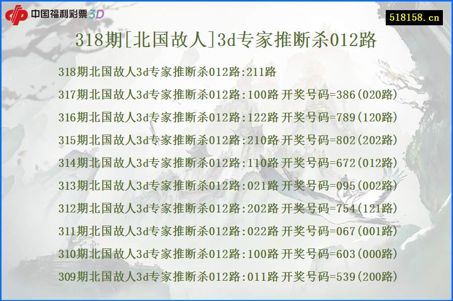 318期[北国故人]3d专家推断杀012路