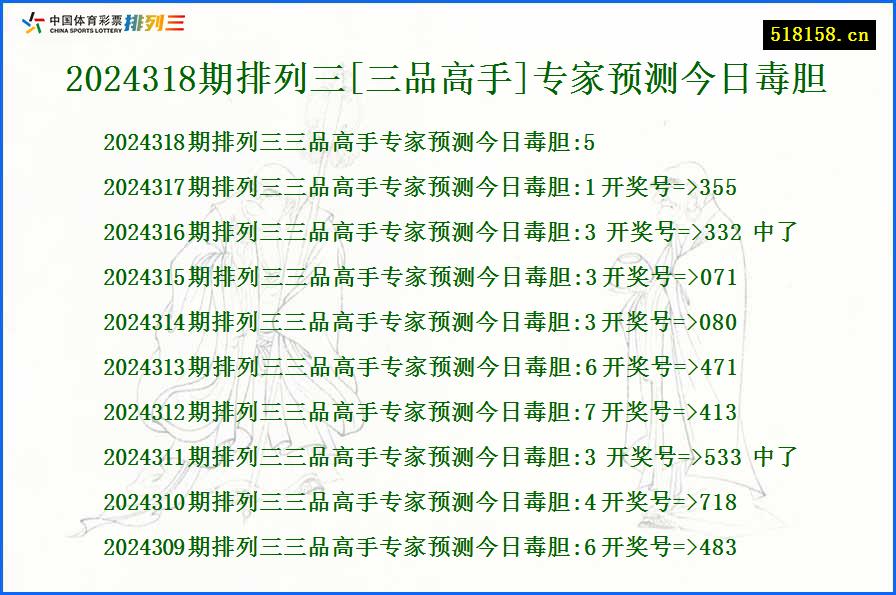 2024318期排列三[三品高手]专家预测今日毒胆