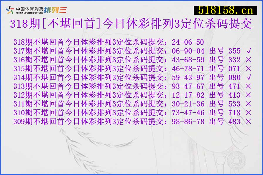 318期[不堪回首]今日体彩排列3定位杀码提交