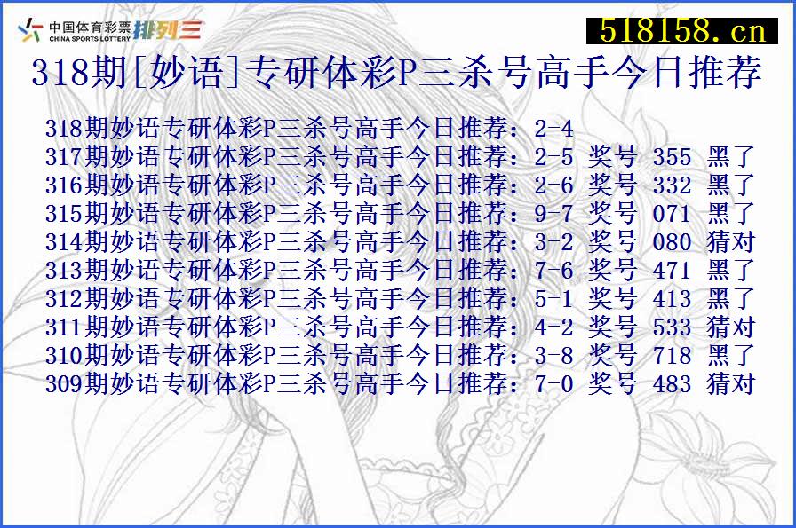 318期[妙语]专研体彩P三杀号高手今日推荐