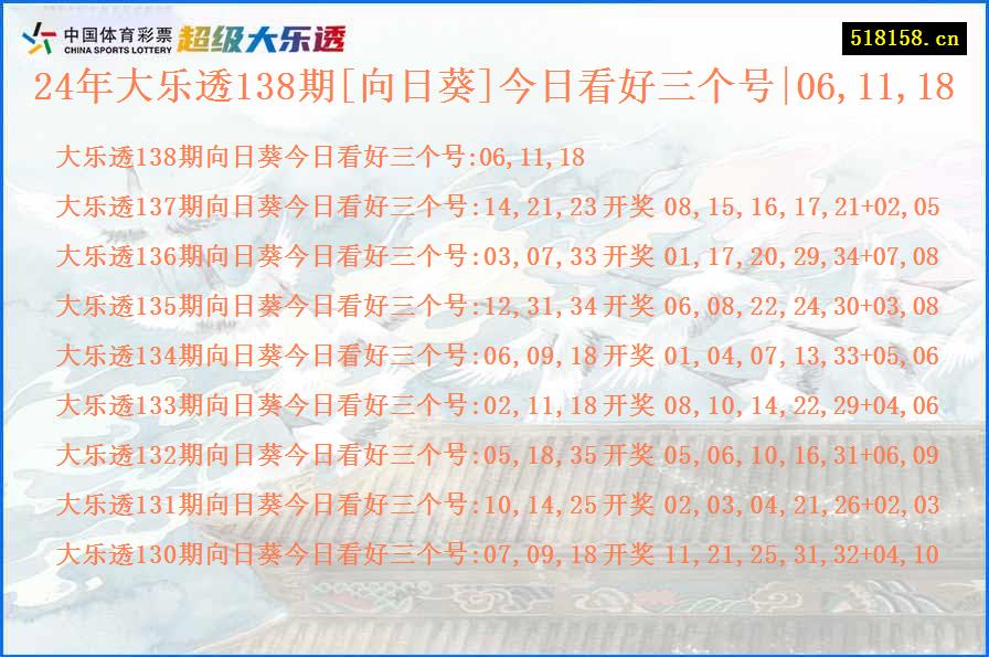 24年大乐透138期[向日葵]今日看好三个号|06,11,18