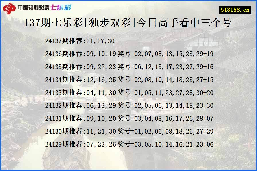 137期七乐彩[独步双彩]今日高手看中三个号