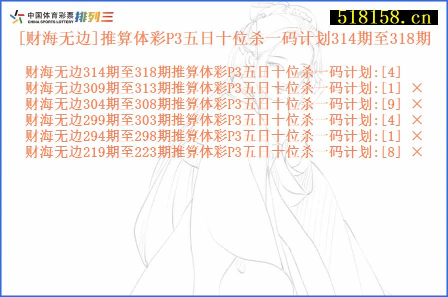 [财海无边]推算体彩P3五日十位杀一码计划314期至318期