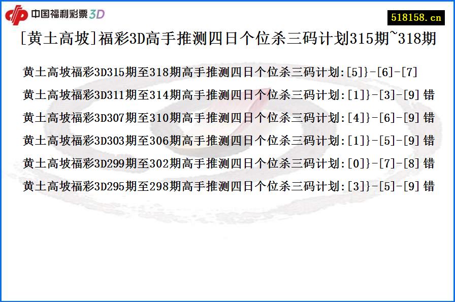 [黄土高坡]福彩3D高手推测四日个位杀三码计划315期~318期