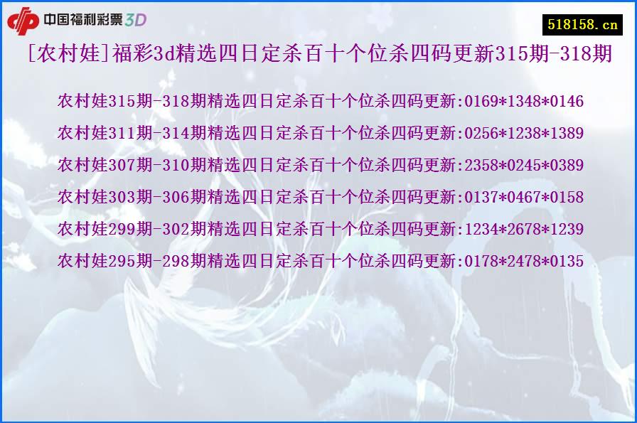 [农村娃]福彩3d精选四日定杀百十个位杀四码更新315期-318期