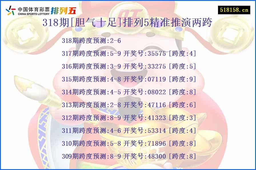 318期[胆气十足]排列5精准推演两跨