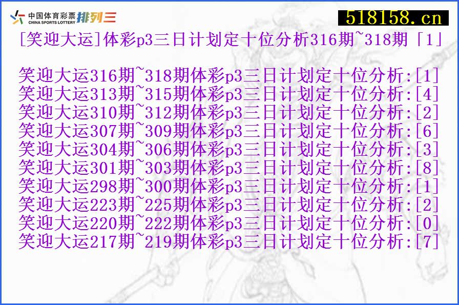 [笑迎大运]体彩p3三日计划定十位分析316期~318期「1」