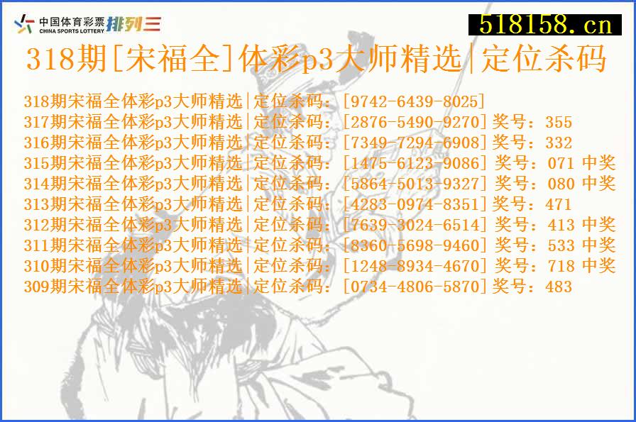 318期[宋福全]体彩p3大师精选|定位杀码