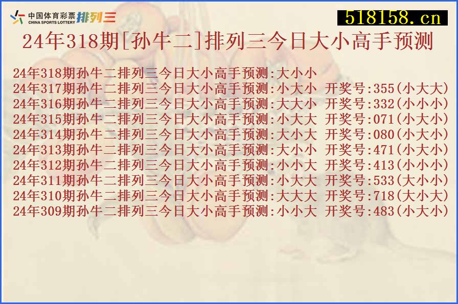 24年318期[孙牛二]排列三今日大小高手预测