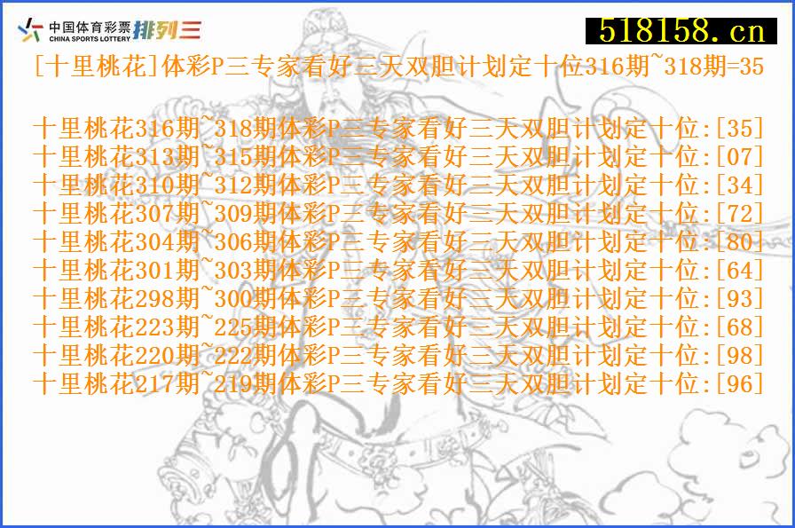 [十里桃花]体彩P三专家看好三天双胆计划定十位316期~318期=35