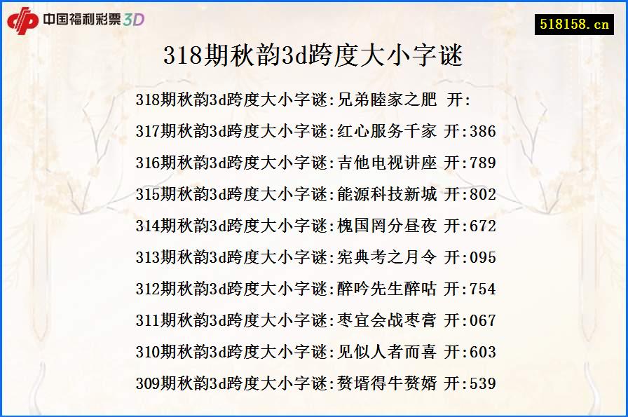 318期秋韵3d跨度大小字谜