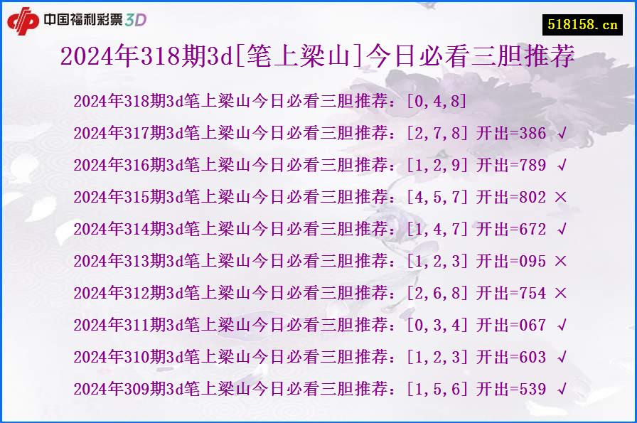 2024年318期3d[笔上梁山]今日必看三胆推荐