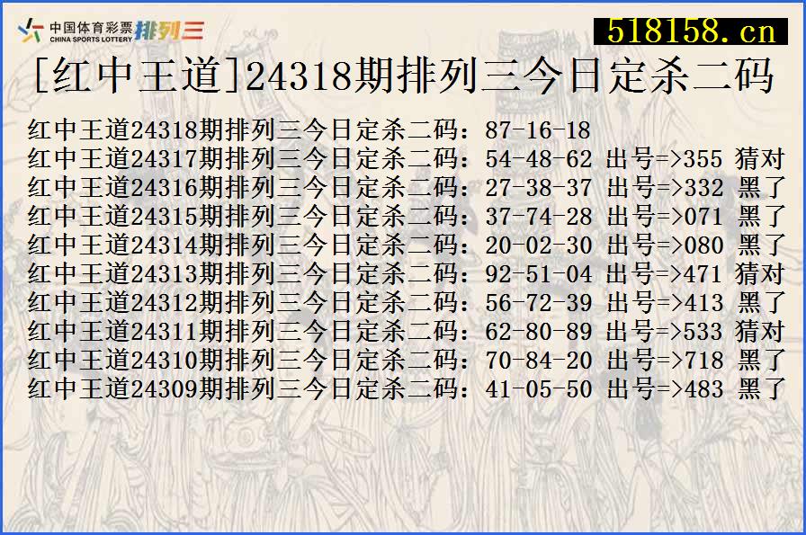 [红中王道]24318期排列三今日定杀二码