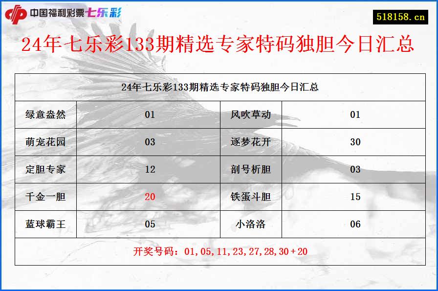 24年七乐彩133期精选专家特码独胆今日汇总