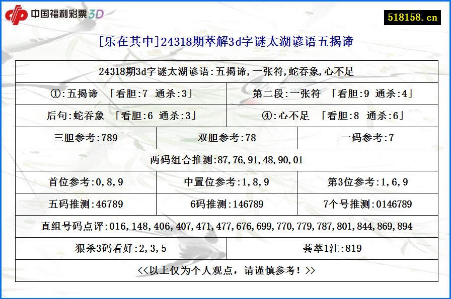 [乐在其中]24318期萃解3d字谜太湖谚语五揭谛