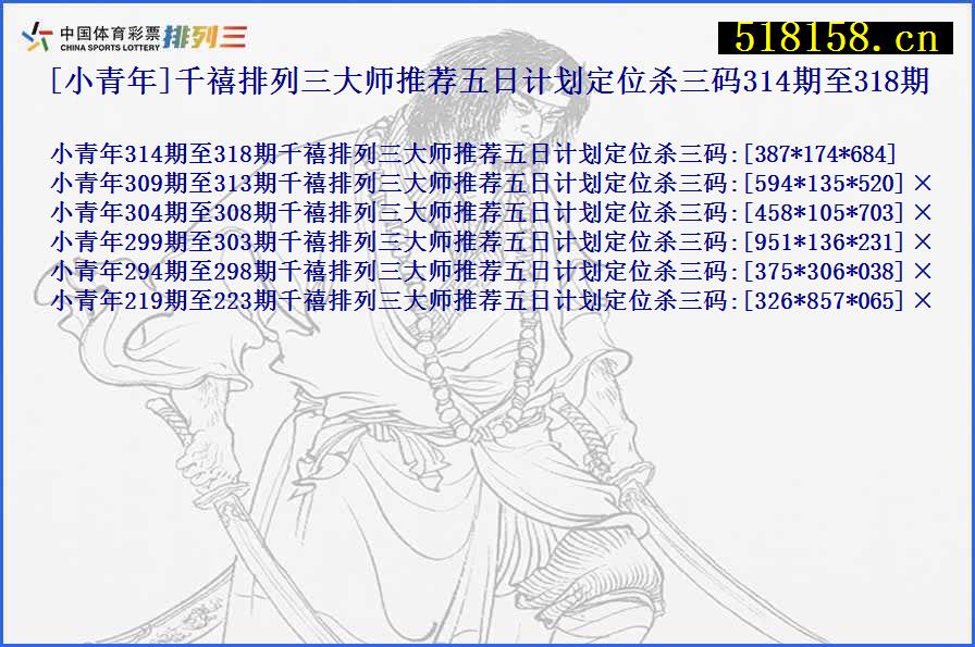 [小青年]千禧排列三大师推荐五日计划定位杀三码314期至318期