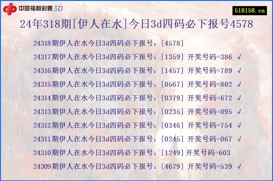 24年318期[伊人在水]今日3d四码必下报号4578